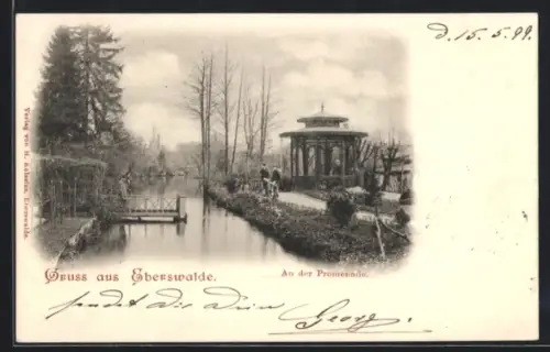 AK Eberswalde, Promenade, Pavillon, Flussufer