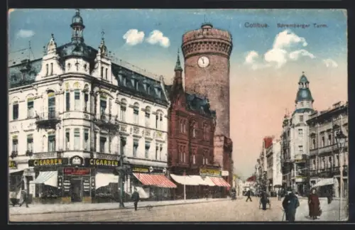 AK Cottbus, Spremberger Turm, Geschäftshäuser, Cigarrenhandlung
