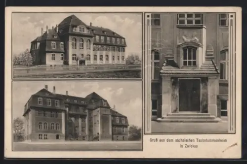 AK Zwickau, Sächsisches Taubstummenheim, Hauptgebäude, Eingang