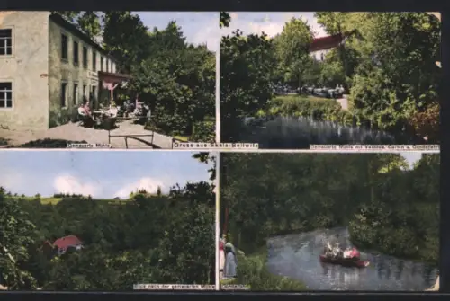 AK Skala-Bellwitz, Gemauerte Mühle, Gartenrestaurant, Flusspartie