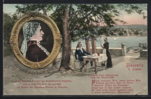 AK Blasewitz b. Dresden, Schillers erste Begegnung mit der Gustel 1786, Porträt Agnese Segedin
