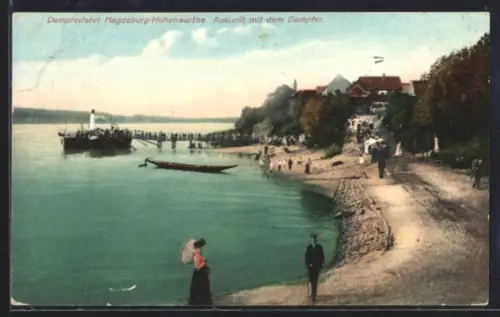 AK Magdeburg-Hohenwarthe, Ankunft mit dem Dampfer