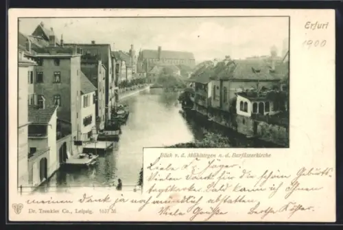 AK Erfurt, Blick von den Mühlstegen auf die Barfüsserkirche