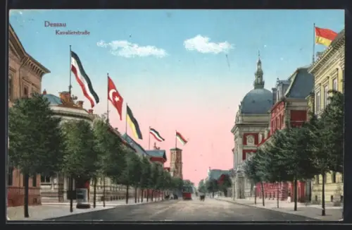 AK Dessau, Kavaliersstrasse mit Flaggen geschmückt