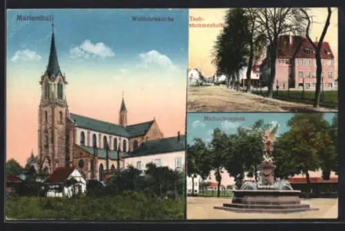 AK Marienthal, Wallfahrtskirche mit Grünanlage, Taubstummenheim und Michaelbrunnen
