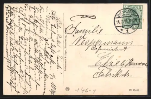 AK Worms am Rhein, Brunhildenbrücke, Strassenbahn