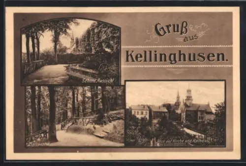 AK Kellinghusen, Liethpartie, Teilansicht mit Kirche und Rathaus