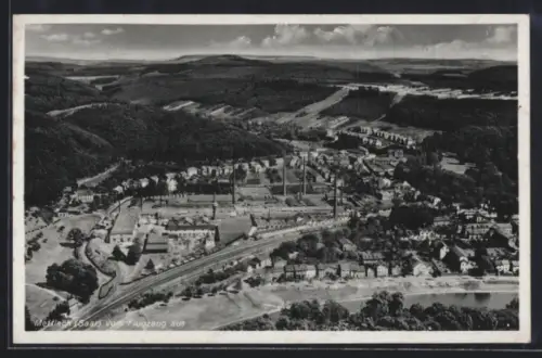AK Mettlach /Saar, Fliegeraufnahme des Ortes mit Umgebung