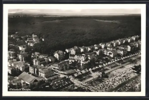 AK Bansin, Luftaufnahme Strand und Villenviertel