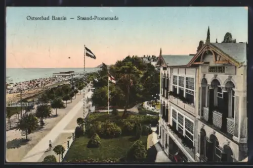 AK Bansin, Strandpromenade mit Hotel Seeblick