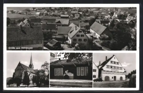 AK Röhlingen, Ortsansicht mit Kirche und Rathaus