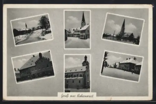 AK Hohenwart, Kirche, Rathaus, Ortspartien im Winter
