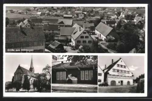 AK Röhlingen, Ortsansicht mit Kirche und Rathaus