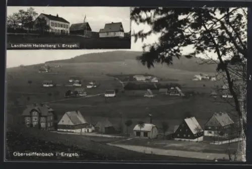 AK Oberseiffenbach i. Erzgeb., Totalansicht und Landheim Heidelberg