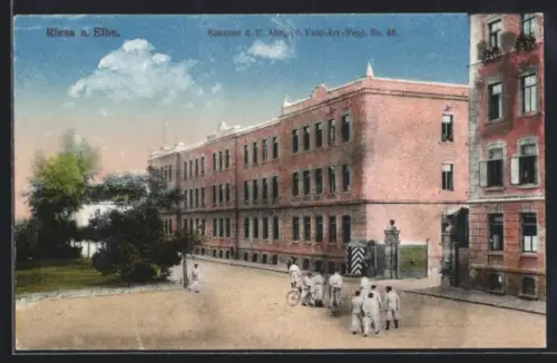 AK Riesa a. Elbe, Kaserne d. II. Abtlg. 6. Feld-Art.-Regt. No. 68