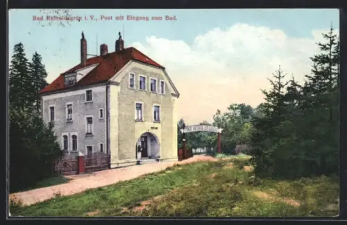 AK Bad Reiboldsgrün i. V., Post mit Eingang zum Bad