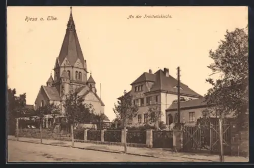 AK Riesa a. Elbe, An der Trinitatiskirche