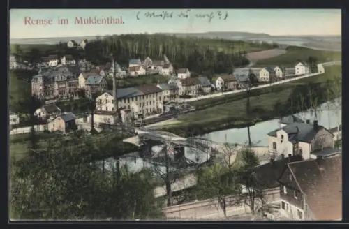 AK Remse im Muldenthal, Totalansicht aus der vogelschau mit Brücke