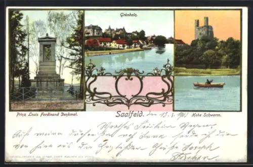 AK Saalfeld, Prinz Louis Ferdinand-Denkmal, Grünhain und Hohe Schwarm