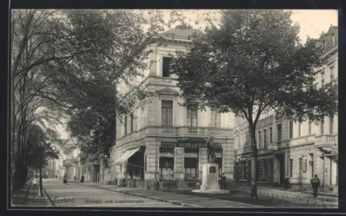 AK Krefeld, Südwall und Lindenstrasse, Juwelier Peter Oediger, Denkmal