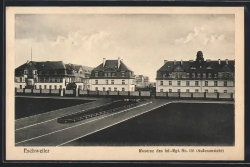 AK Eschweiler, Kaserne des Inf.-Rgt. No. 161, Aussenansicht mit Anlage aus der Vogelschau