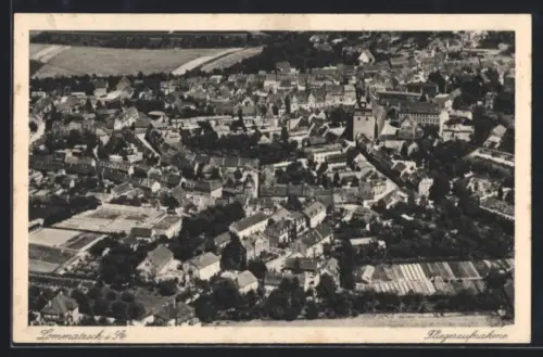 AK Lommatzsch i. Sa., Fliegeraufnahme des Ortes