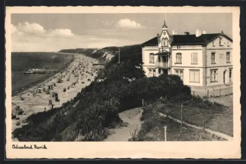 AK Rerik, Strand, Seesteg u. Kurhaus aus der Vogelschau, Dünenweg