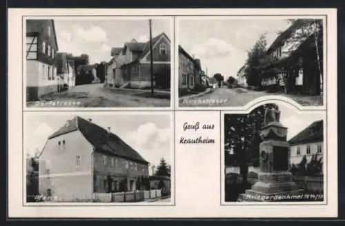 AK Krautheim, Dorfstrasse, Kirchstrasse, Pfarrhaus, Kriegerdenkmal 1914/18