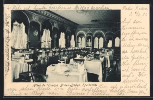 AK Baden-Baden, Hôtel de l`Europe, Speisesaal