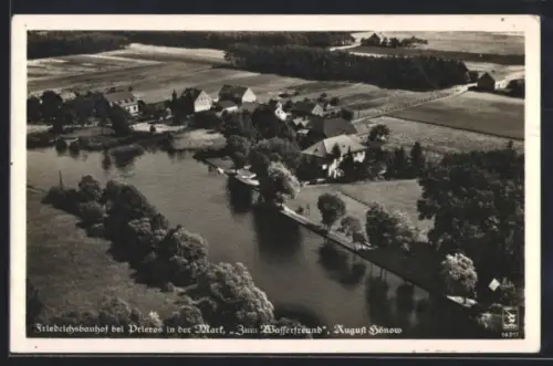 AK Friedrichsbauhof /Prieros, Gasthaus Zum Wasserfreund, Inh. August Hönow, Fliegeraufnahme