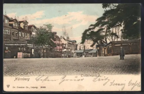 AK Nürnberg, Trödelmarkt, Panorama mit Verkaufsständen