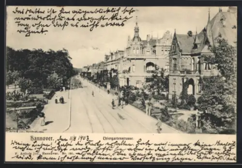 AK Hannover, Thiergartenstrasse mit Villen und Anlage aus der Vogelschau