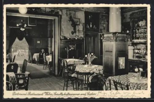 AK Dortmund, Restaurant Wilh. Weber, Friedrich- Ecke Josefstrasse, Gesellschaftszimmer und Garten
