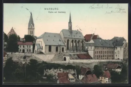 AK Warburg, Partie am Ikenberg, Teilansicht mit Kirche u. Wall