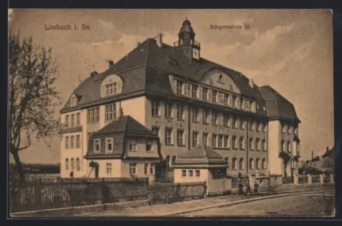 AK Limbach i. Sa., Bürgerschule mit Strassenpartie