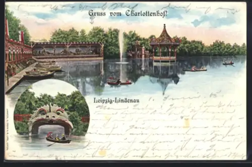 Lithographie Leipzig-Lindenau, Seeblick am Charlottenhof