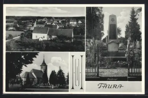 AK Taura, Kirche, Blick auf den Ort, Denkmal
