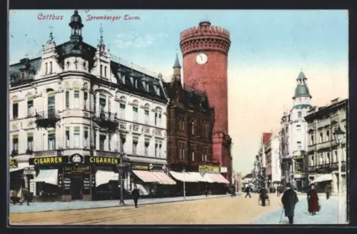 AK Cottbus, Spremberger Turm und Cigarrenladen Wolsdorff