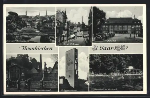 AK Neunkirchen, Blick vom Kohlwaldweg, Str. d. 13 Januar, Bahnhof