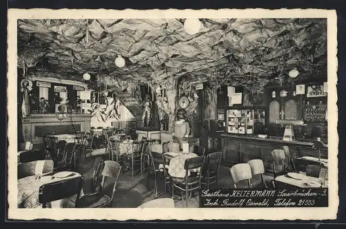 AK Saarbrücken, Gasthaus Keltermann, Innenansicht