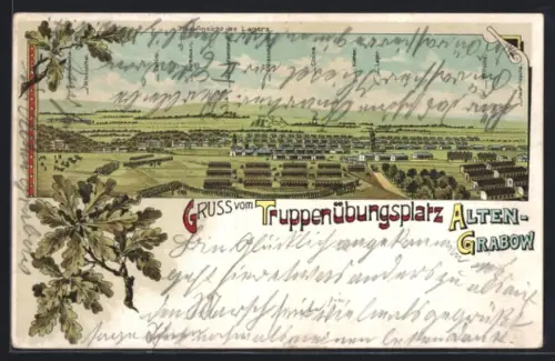 Künstler-AK Alten-Grabow, Truppenübungsplatz, Totalansicht des Lagers