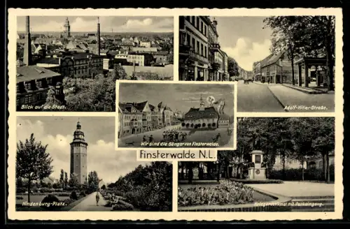 AK Finsterwalde, Wir sind die Sänger..., Hindenburg-Platz, Strasse