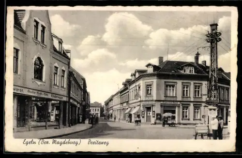 AK Egeln /Magdeburg, Breiteweg mit Zigarren-Haus