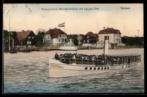 AK Berlin-Köpenick, Dampfer Werner von Siemens auf dem Langen See passiert die Villenkolonie Wendenschloss
