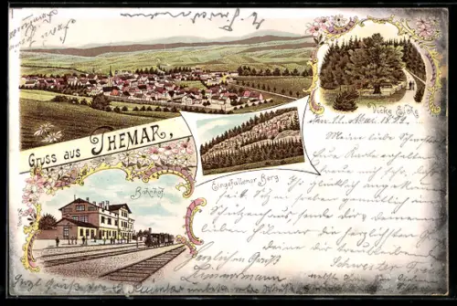 Lithographie Themar, Bahnhof, Eingefallener Berg, Dicke Eiche