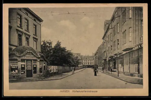 AK Hagen, Hohenzollernstrasse mit Pavillon