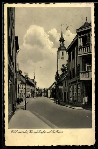 AK Elsterwerda, Hauptstrasse mit Rathaus