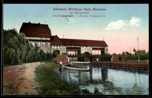 AK Klein-Machnow /Teltow-Kanal, Gasthof Schleusen-Wirtshaus, Inh. F. Langwagen