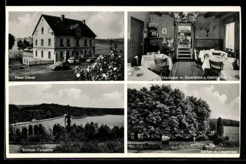 AK Ennepe /Sauerland, Pension Restaurant Haus Clever, Ennepe-Talsperre, Garten m. Liegewiese