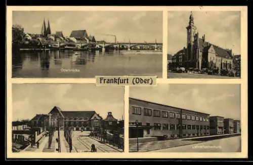 AK Frankfurt, Oderbrücke, Bahnhof, Lehrerhochschule, Rathaus